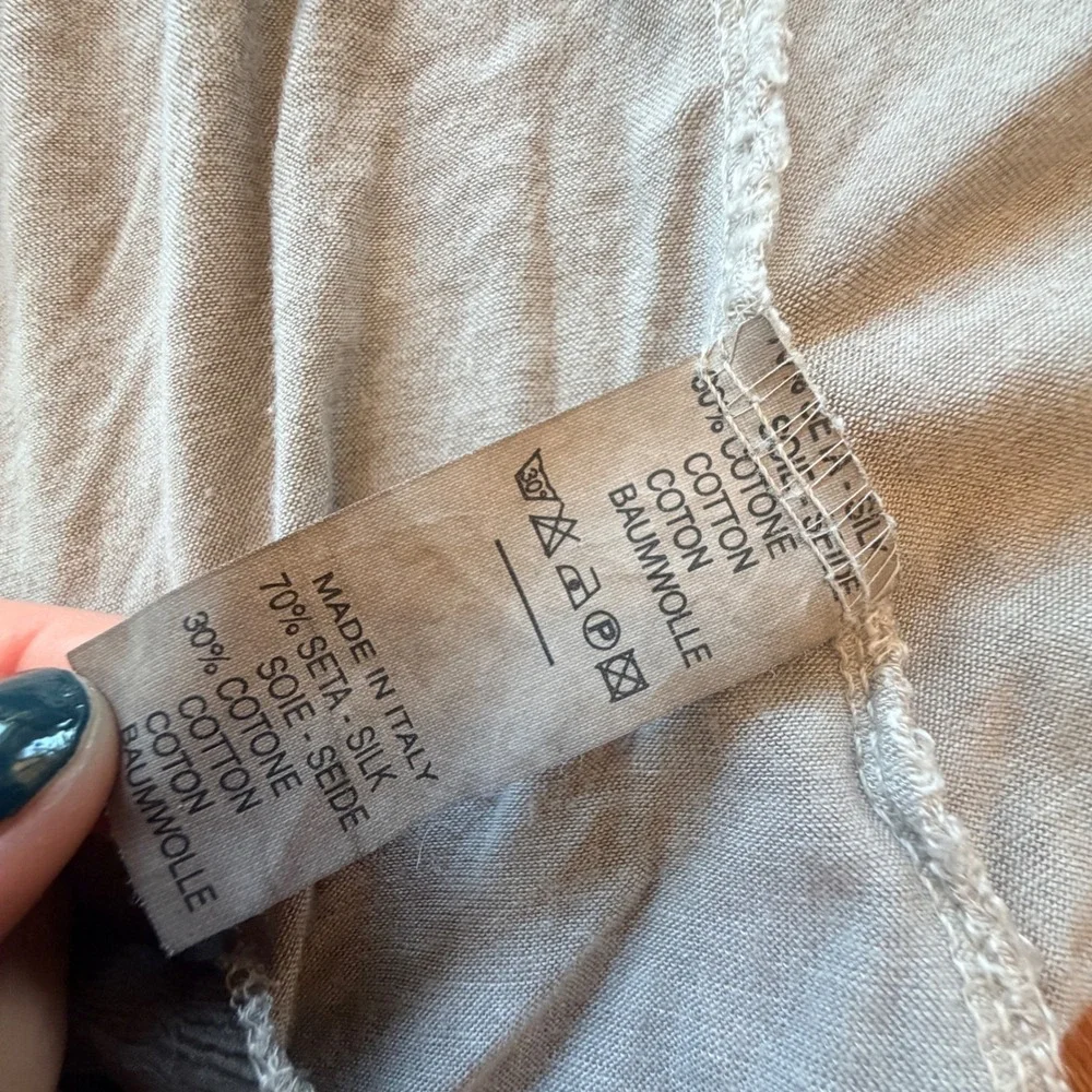 Longline Cardigan Open Front Women Small Grey Silk Trim Made In Italy Minimalist
